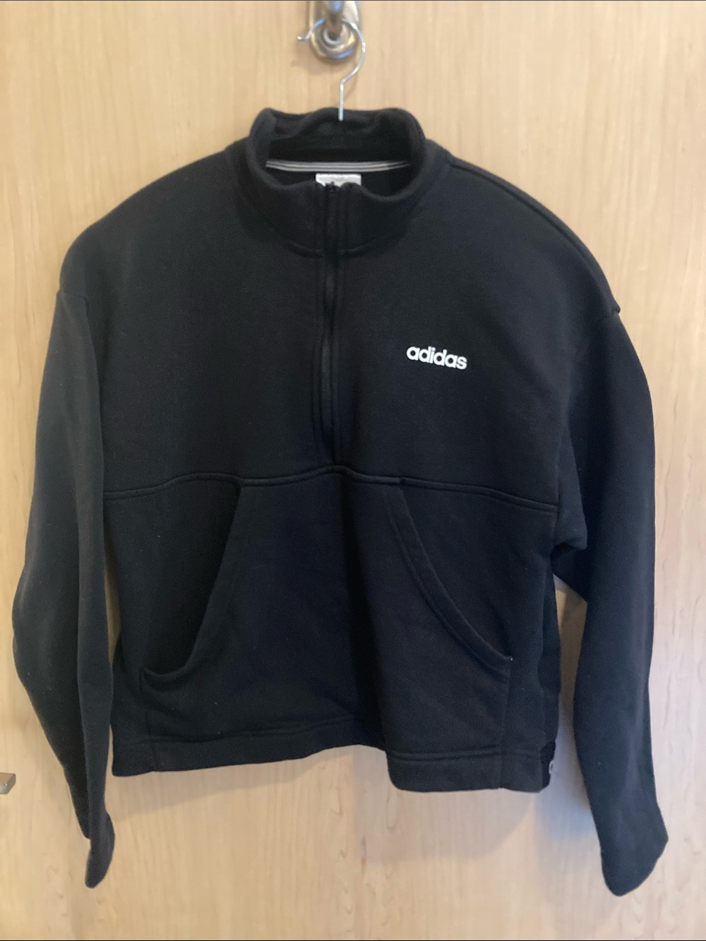 adidas Black cropped Half-Zip Fleece Sweatshirt